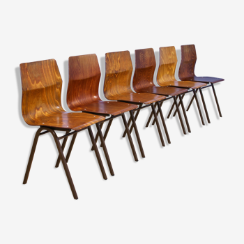 Ensemble de 6 chaises en teck contreplaqué par Obo Eromes, années 1970