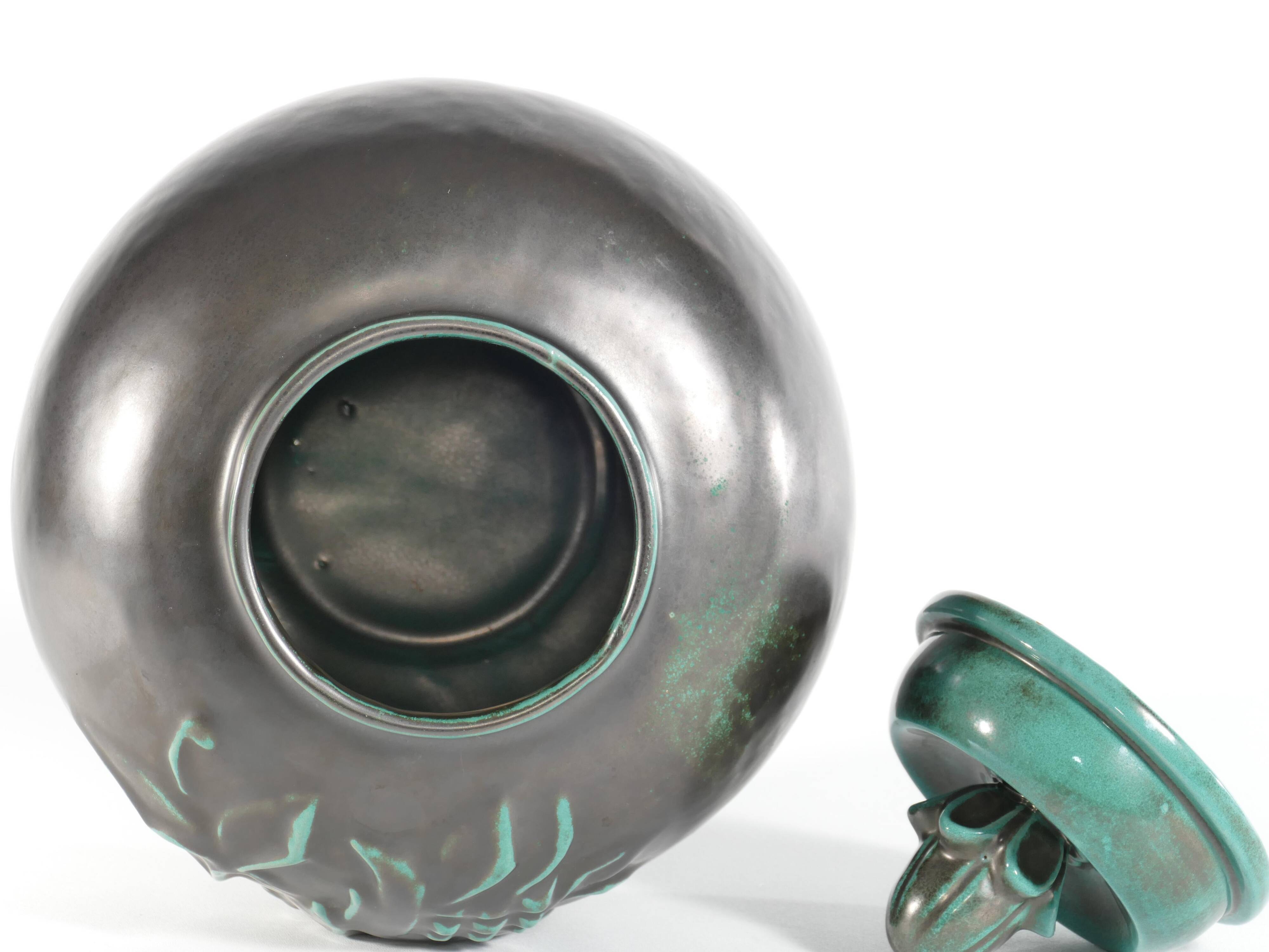 Large Art Deco Green Lidded Jar by Anna-Lisa Thomson for Upsala-Ekeby, 1930's