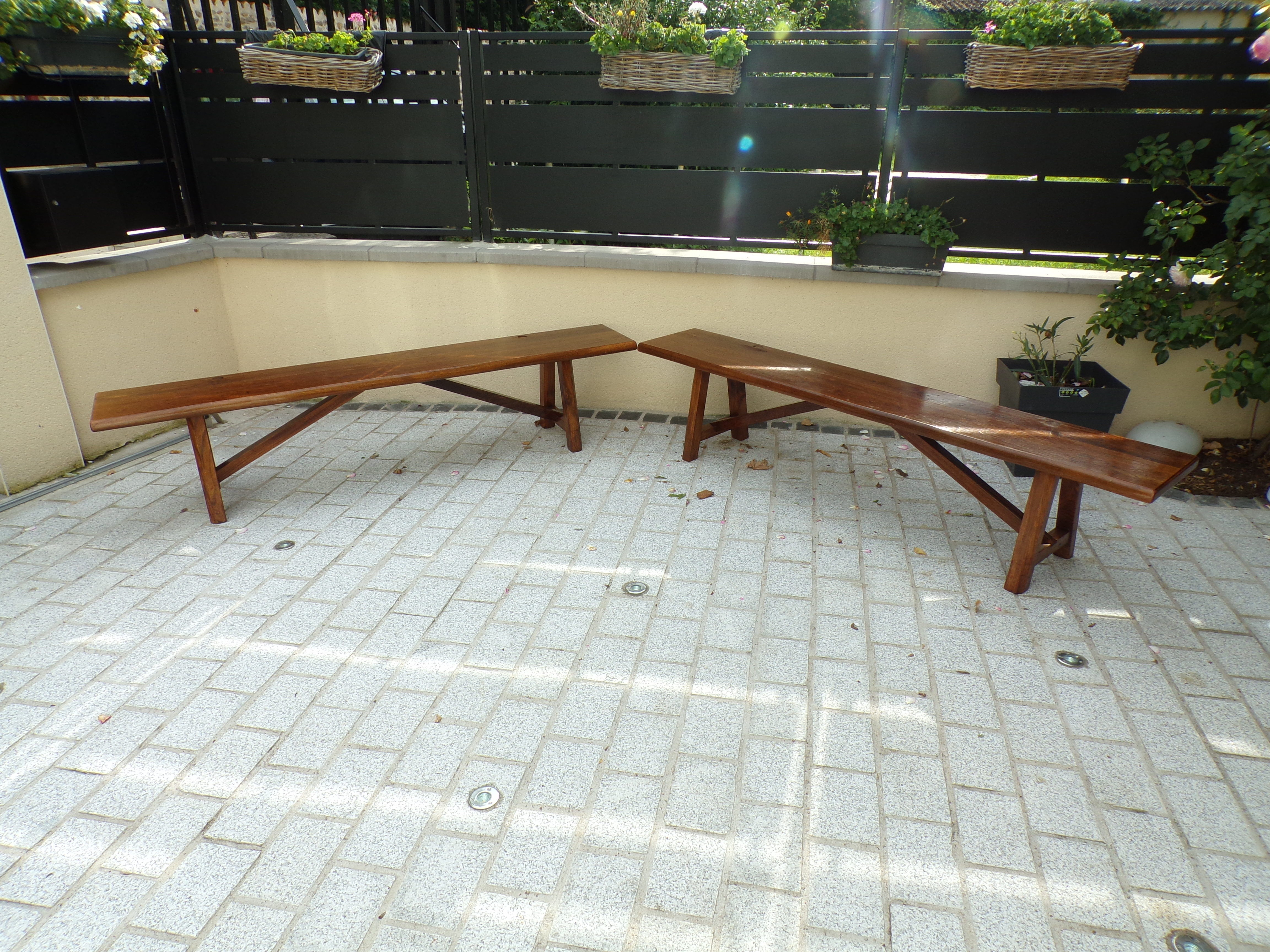 Pair of brutalist elm benches