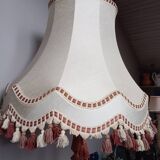 Vintage XXL pagoda lampshade with ecru fabric headband and fringes