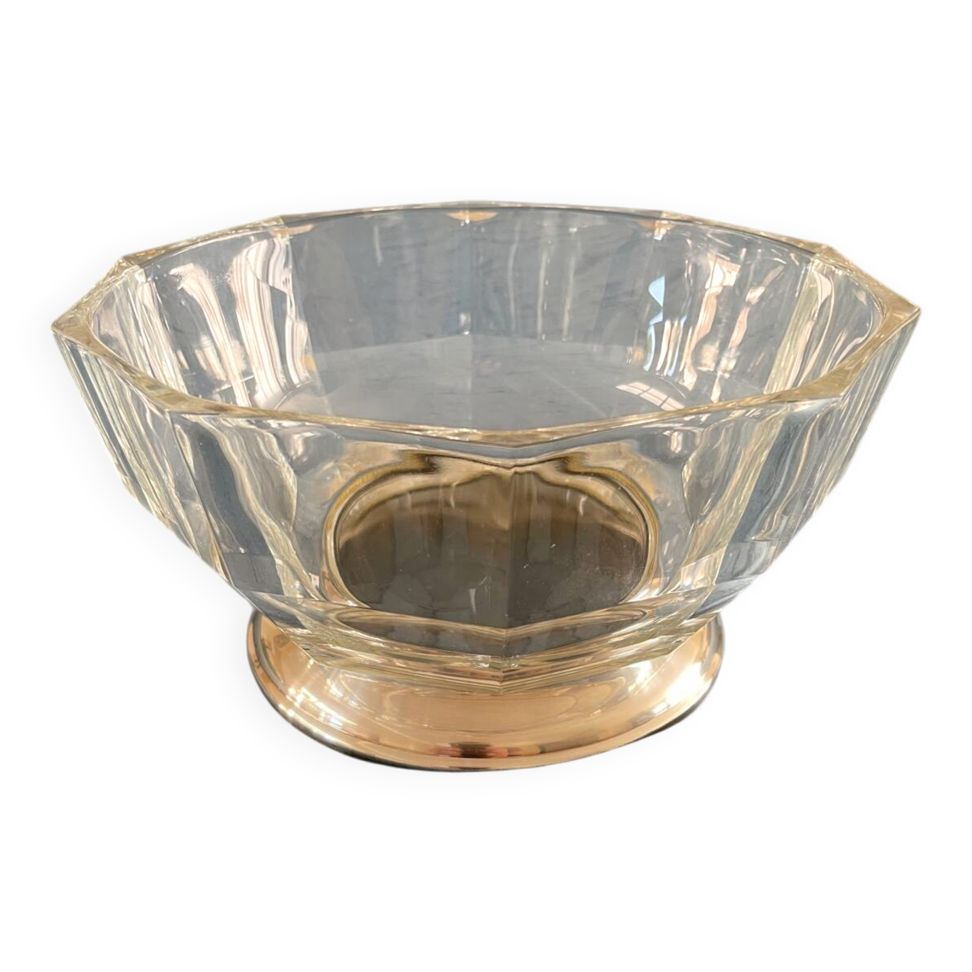 Vintage salad bowl in cut crystal and silver-plated metal