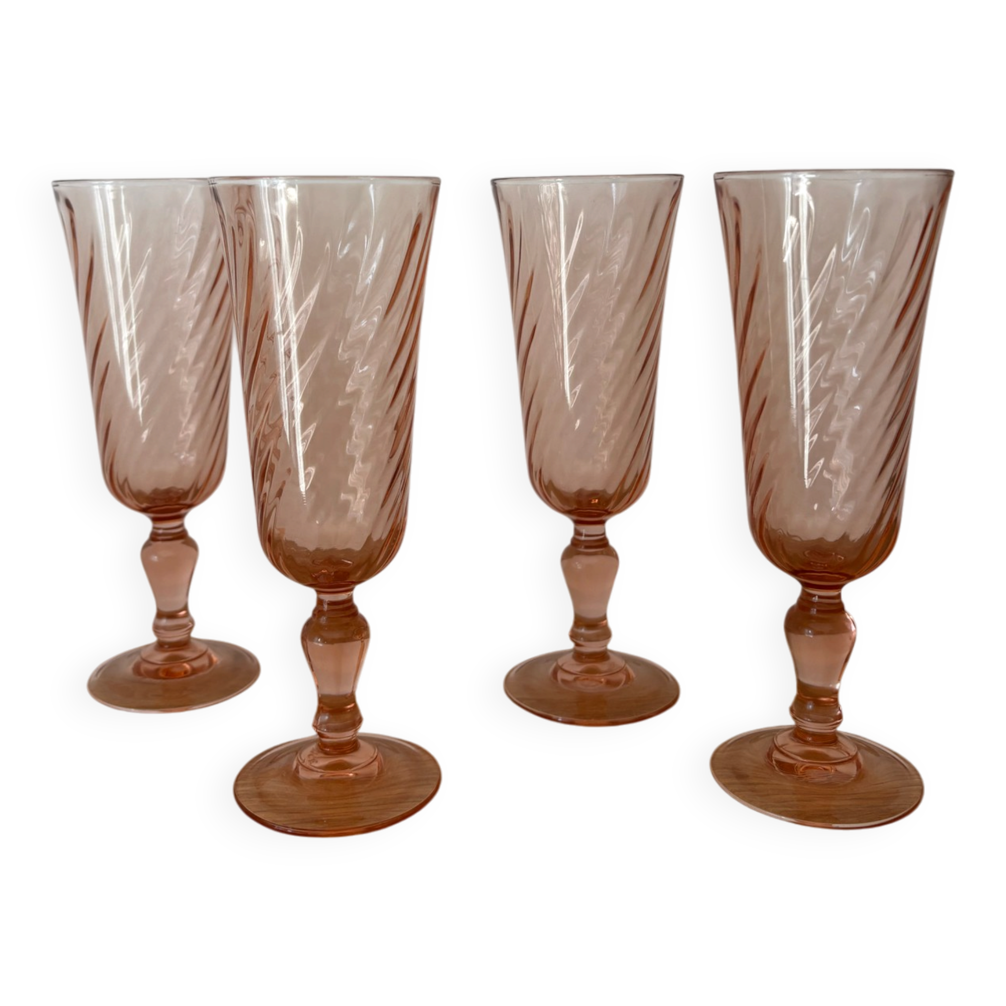 Vintage lot de 4 flûtes à champagne rosaline Luminarc