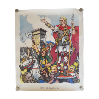 Clovis hoisted on the bulwark, educational poster edited by "Fernand Nathan Publisher", 50-60 years