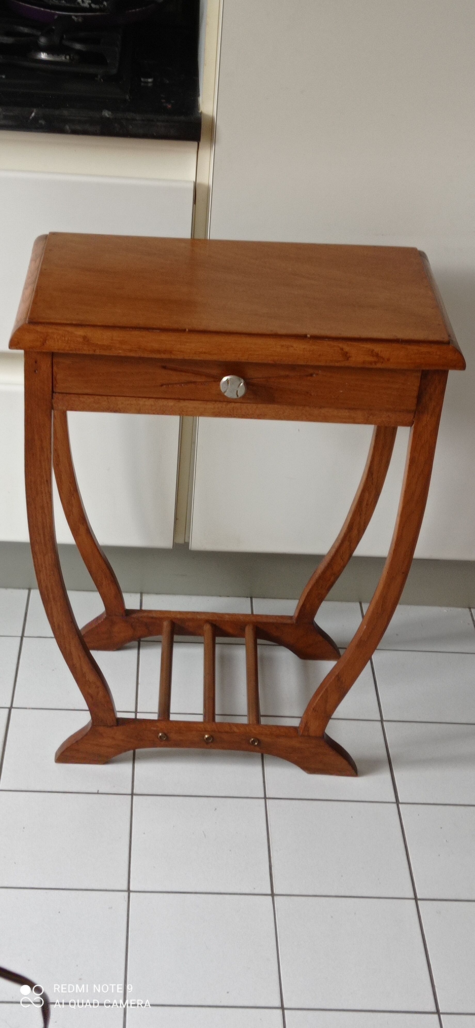 Art Deco pedestal table wood and copper