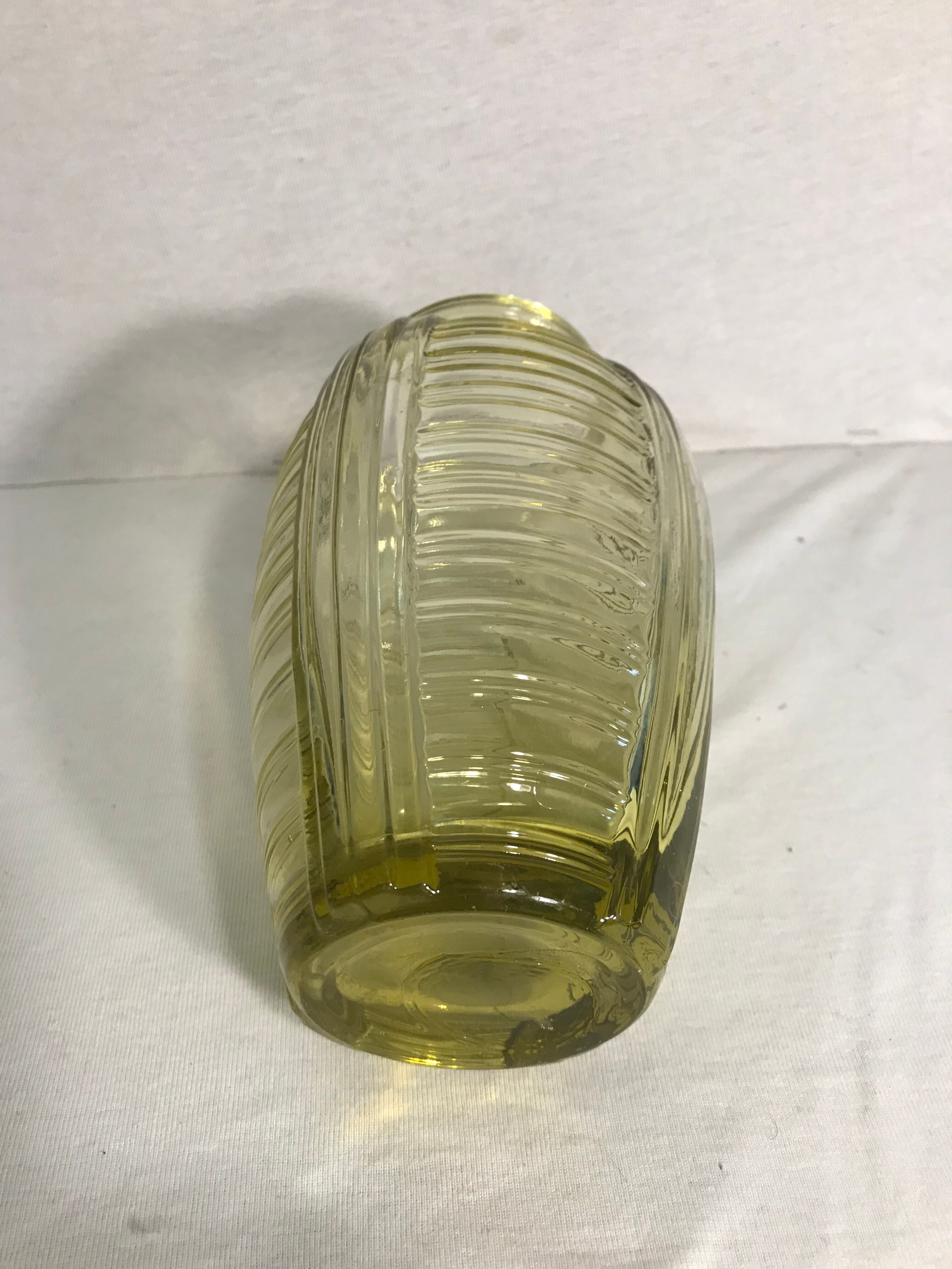 Old molded glass Vase yellow Style Art Deco Decoration Vintage