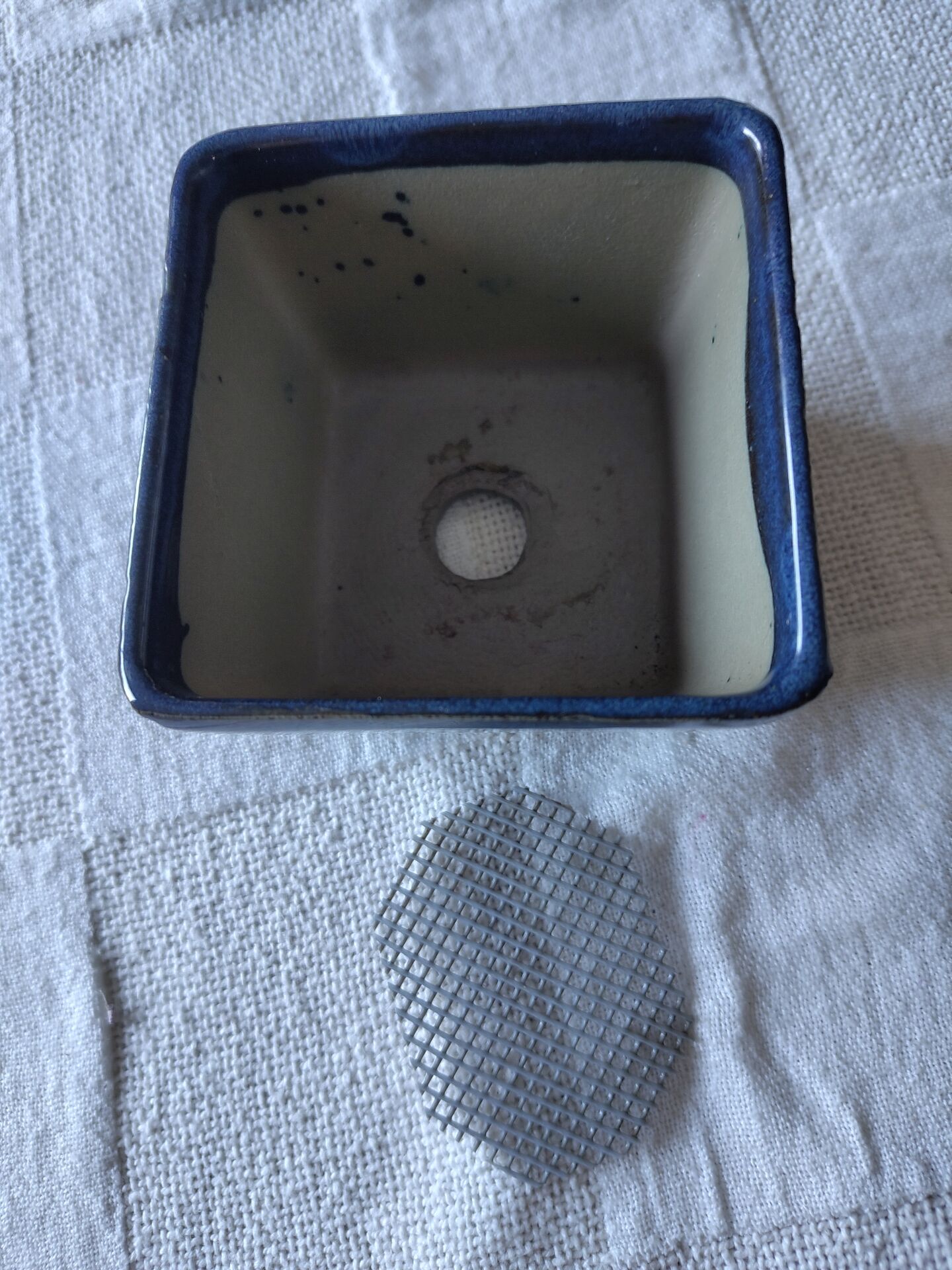 Pot à bonsaï carré en grès émaillé bleu