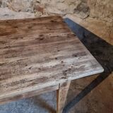 Antique French pine dining table, large farmhouse table on wheels, 19th century.