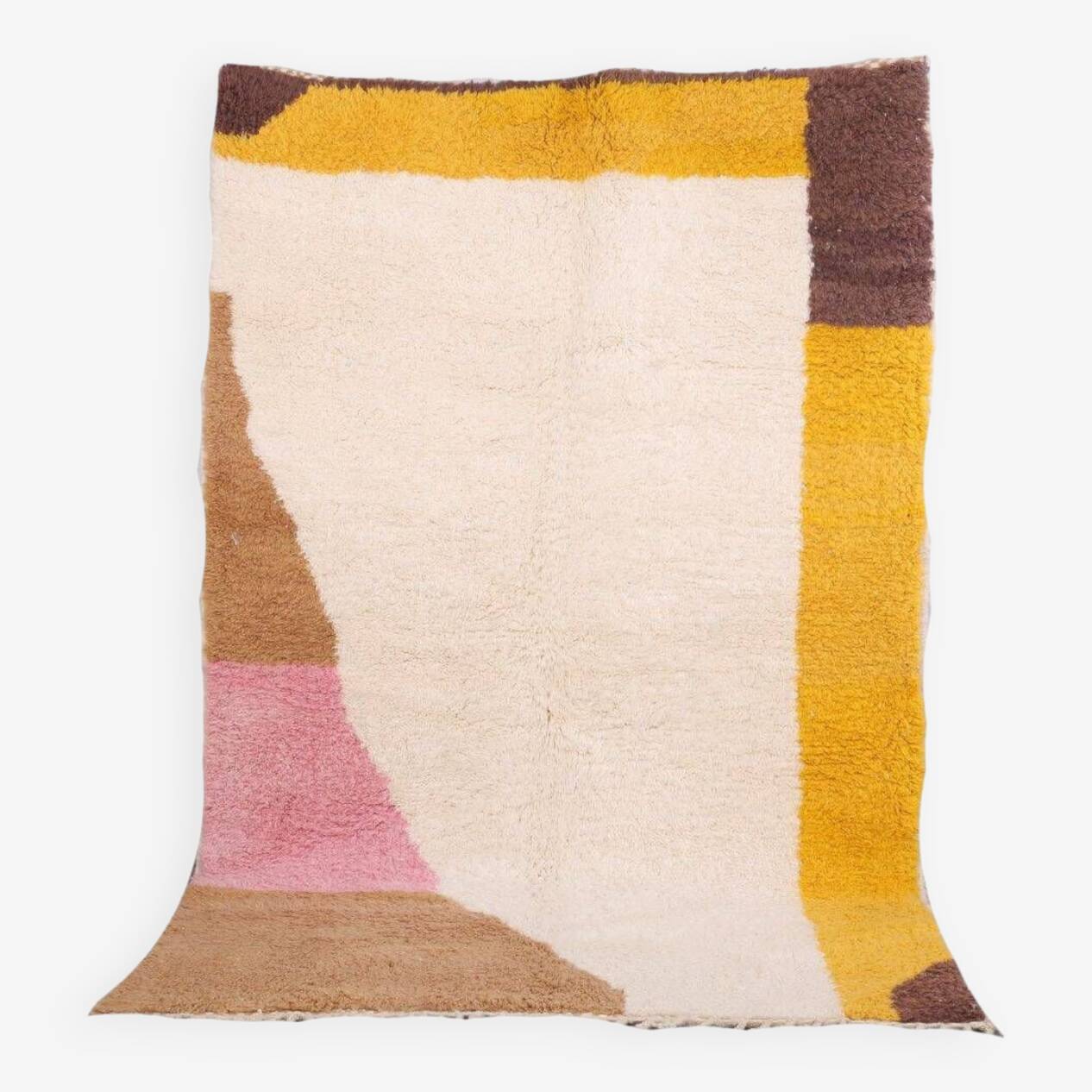 Colorful Berber rug Yellow, brown, pink, white, cream, 140cmx250cm