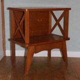 2 oak veneered cross-braced bedside tables