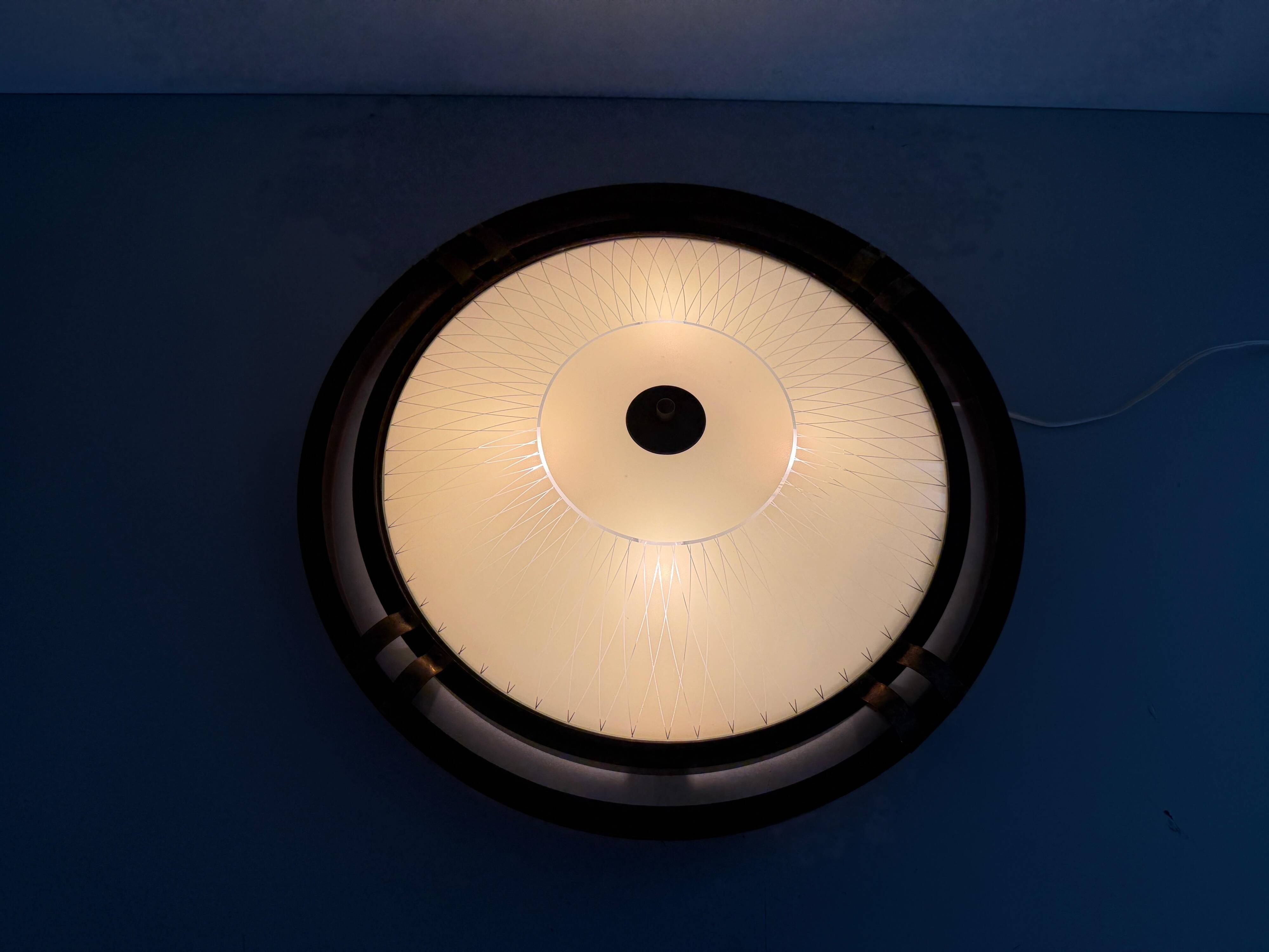 Mid-century wooden and glass framed ceiling light, 1950s, Germany