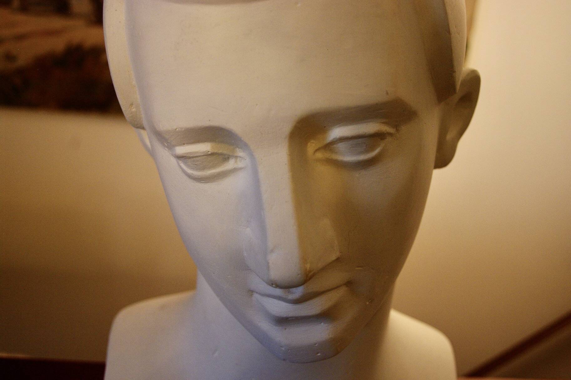 Art deco full plaster bust of a young man