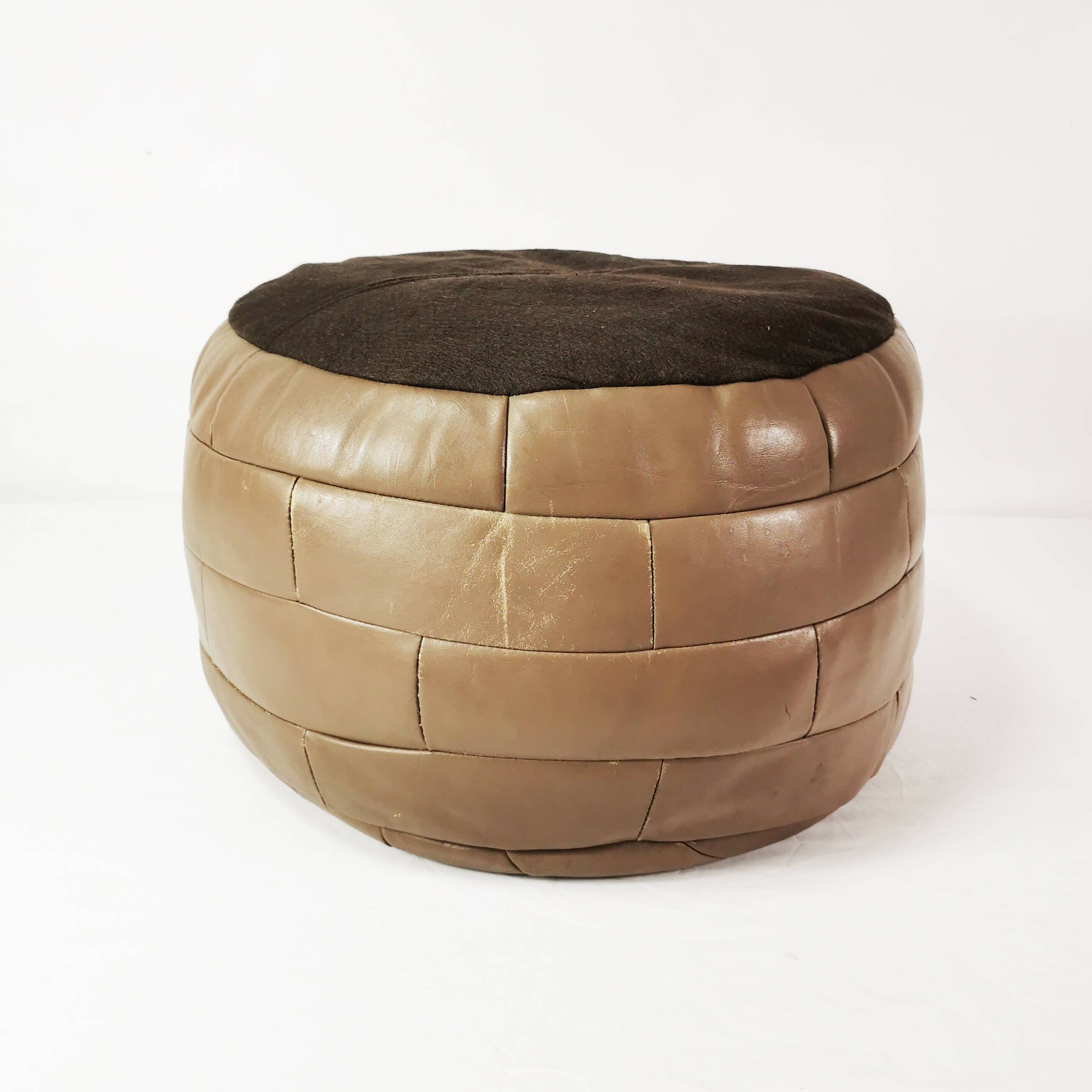 Patchwork leather pouf, Germany 1970s