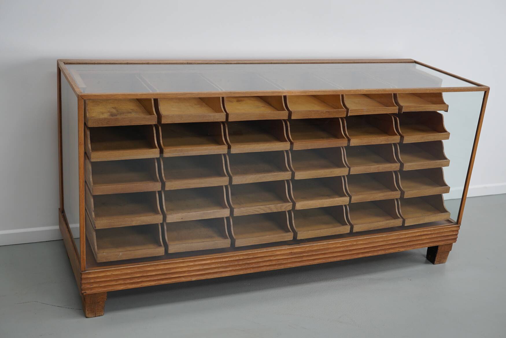 Antique British maple & oak haberdashery cabinet or shop counter, 1930s