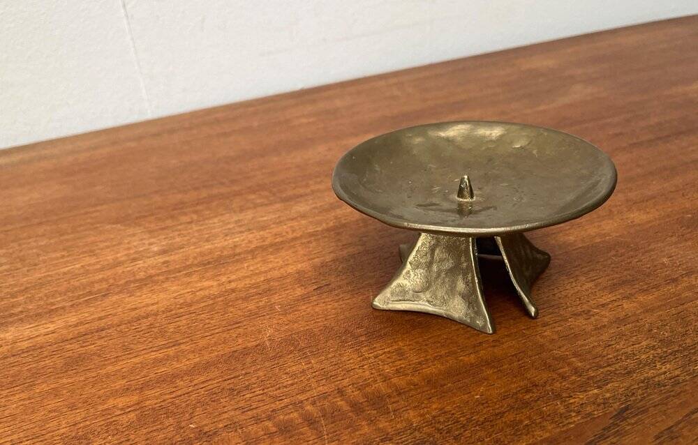 Brutalist bronze candlestick from the mid-century, 1960s.