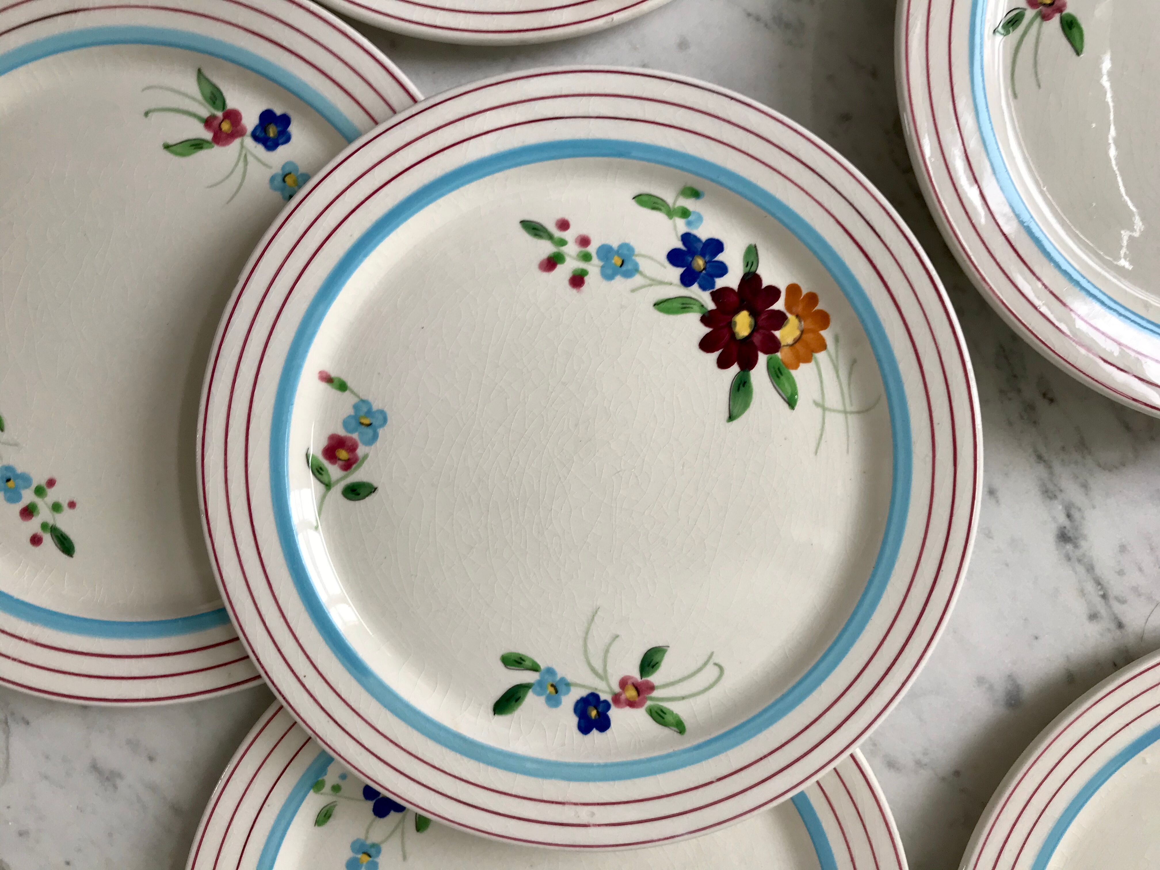 Set of 8 longchamp dessert plates hand painted 30s-40s