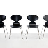Set of 4 black Arne Jacobsen Ant chairs for Fritz Hansen, 1980, Denmark