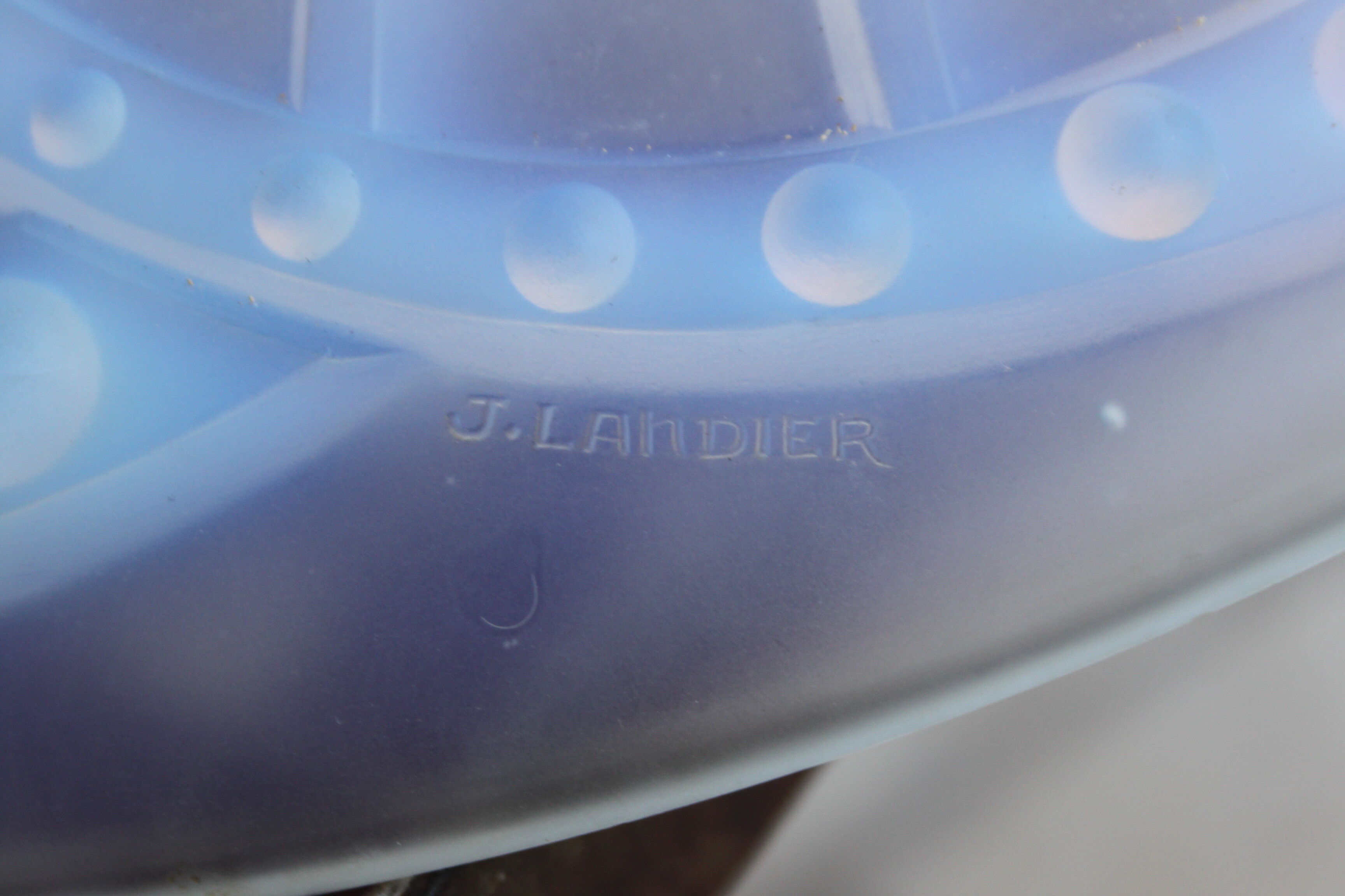 1930s opalescent glass art deco cut. Signed J Landier