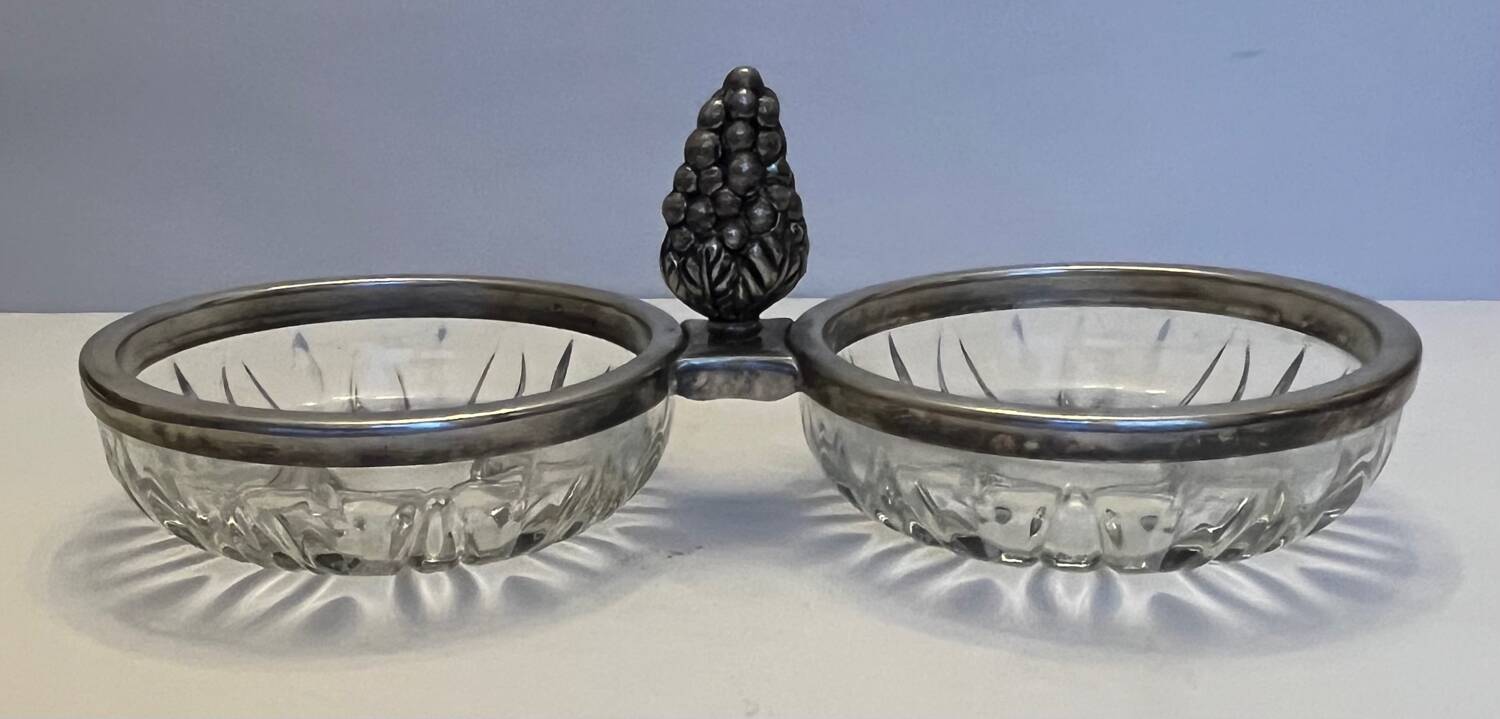 Glass server and silver metal frame