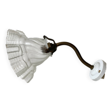 Applique ancienne col de cygne verre dépoli et porcelaine
