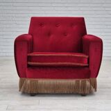 1970s, Danish lounge chair, original condition, cherry-red velour fabric.