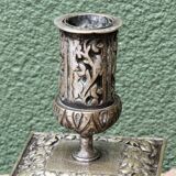 Pair of square candlesticks in patinated bronze