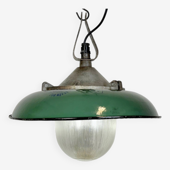 Industrial Green Enamel Factory Pendant Lamp in Cast Iron, 1960s