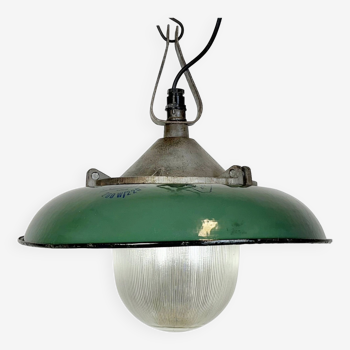 Lampe à Suspension Industrielle en Émail Vert en Fonte, 1960s