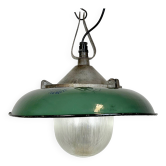 Industrial Green Enamel Factory Pendant Lamp in Cast Iron, 1960s