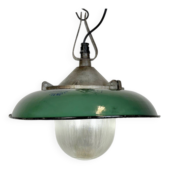 Lampe à Suspension Industrielle en Émail Vert en Fonte, 1960s