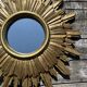 Vintage sun mirror 1960 in patinated golden balsa