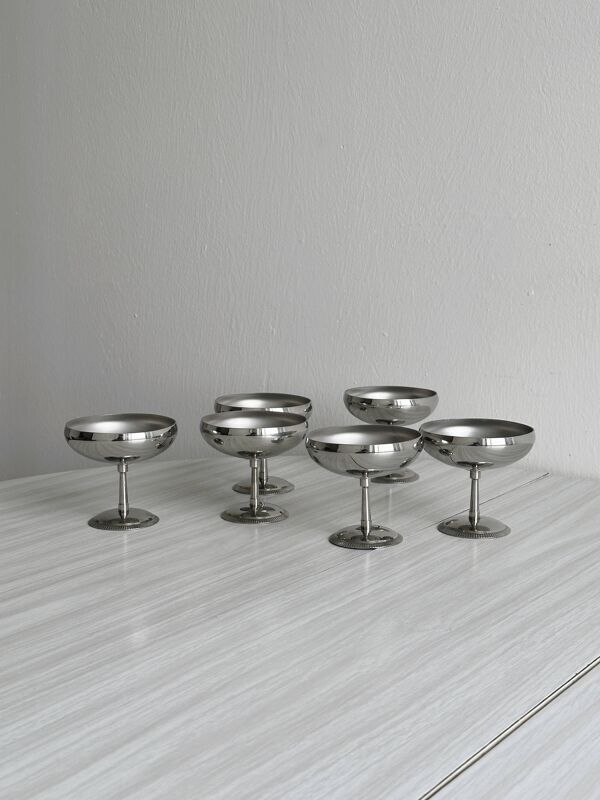 6 coupelles sur pied en inox style Letang Remy