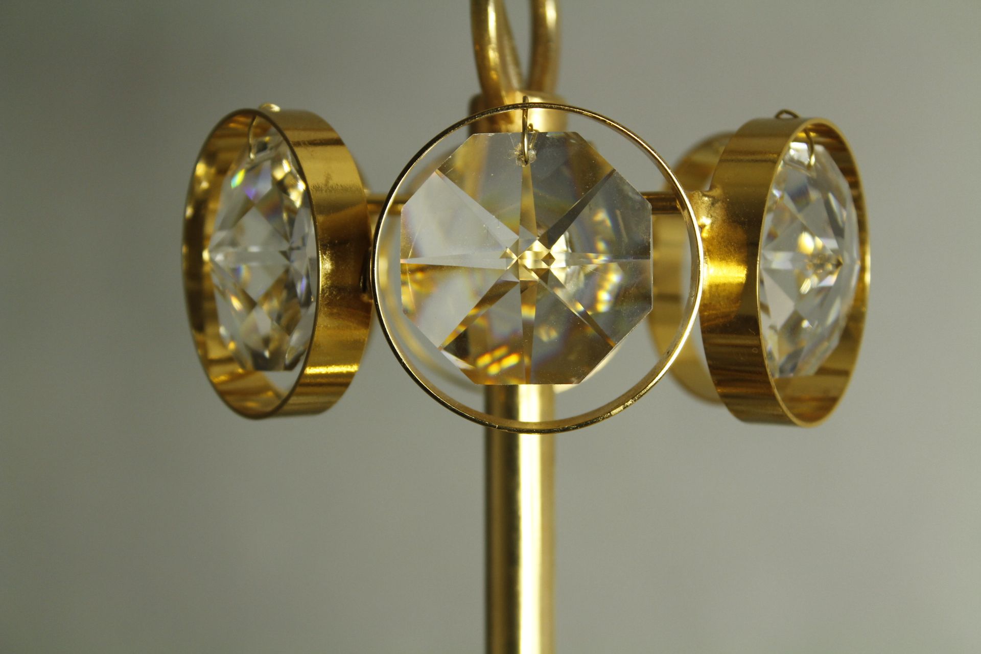 1970s Palwa Chandelier, gold plate and faceted crystals