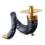 Twisted horn candleholder, resin and brass Italy, circa 1970s