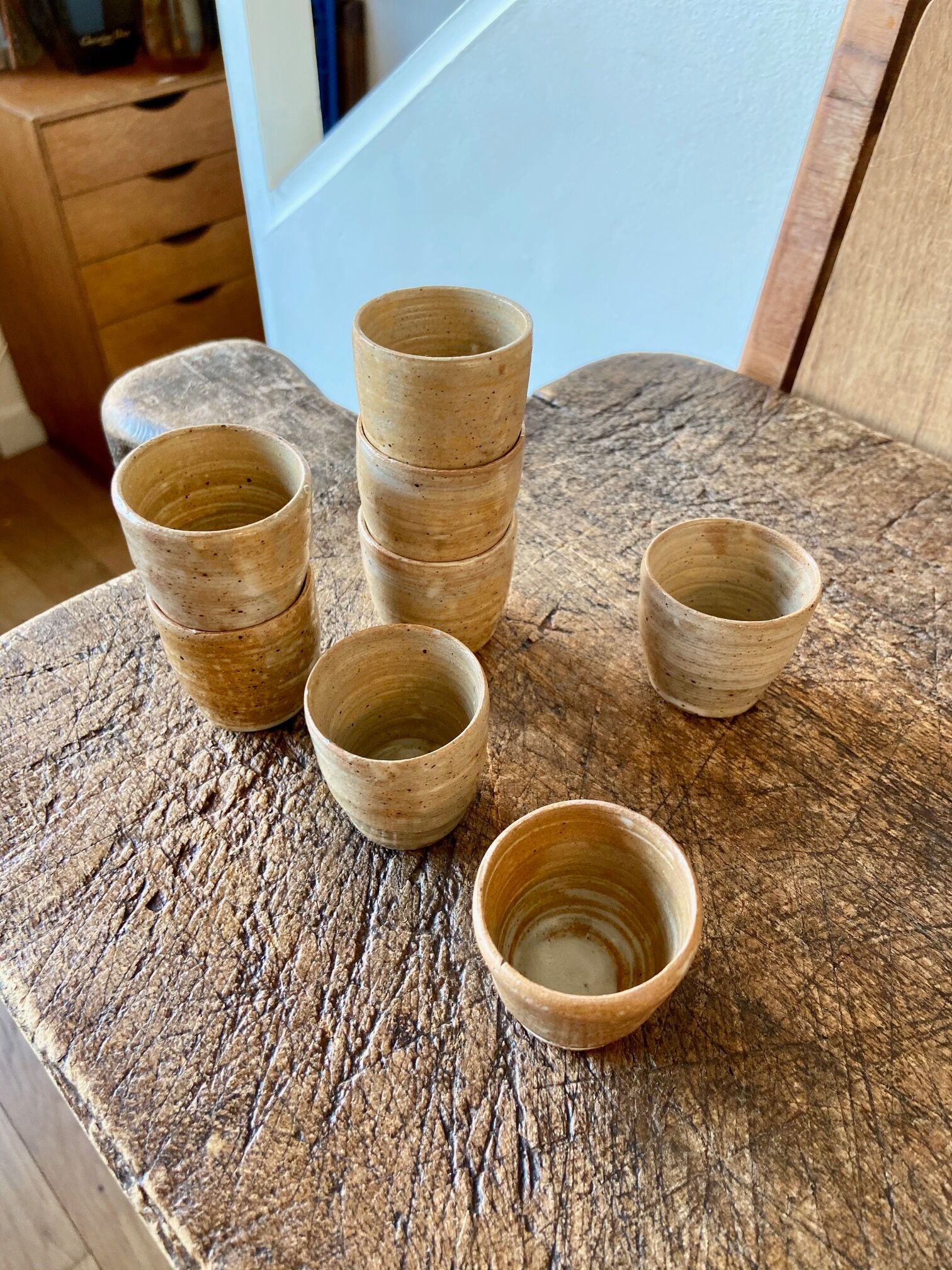 Set of 8 enamelled sandstone liqueur glasses