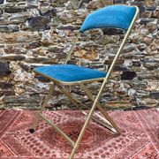 Folding chair in gold-tone metal and velvet, 1960s-70s