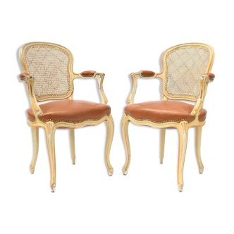 Pair of armchairs with canned backs