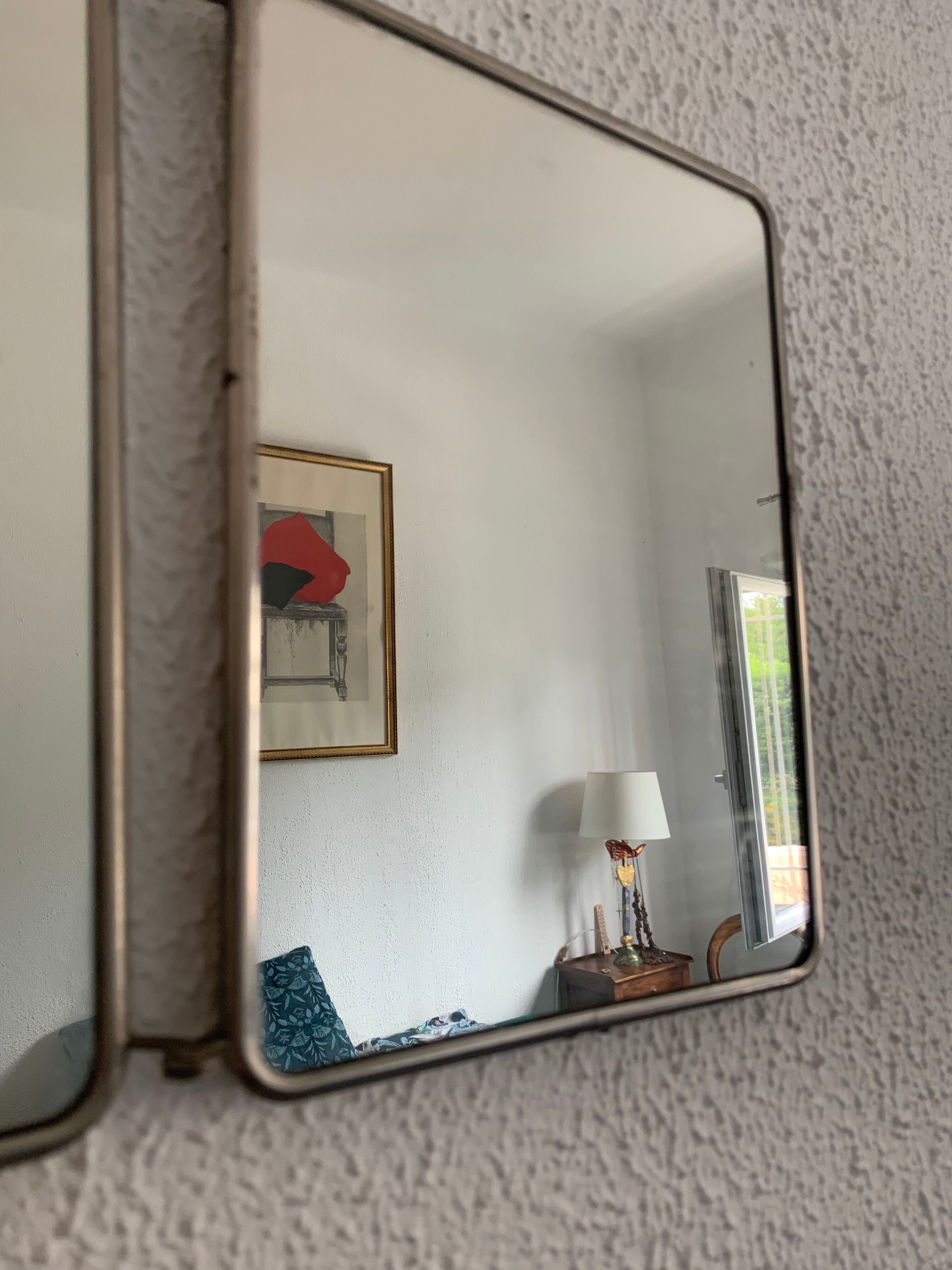 Vintage mirror 1960 triptych ivory barber - 24 x 58 cm