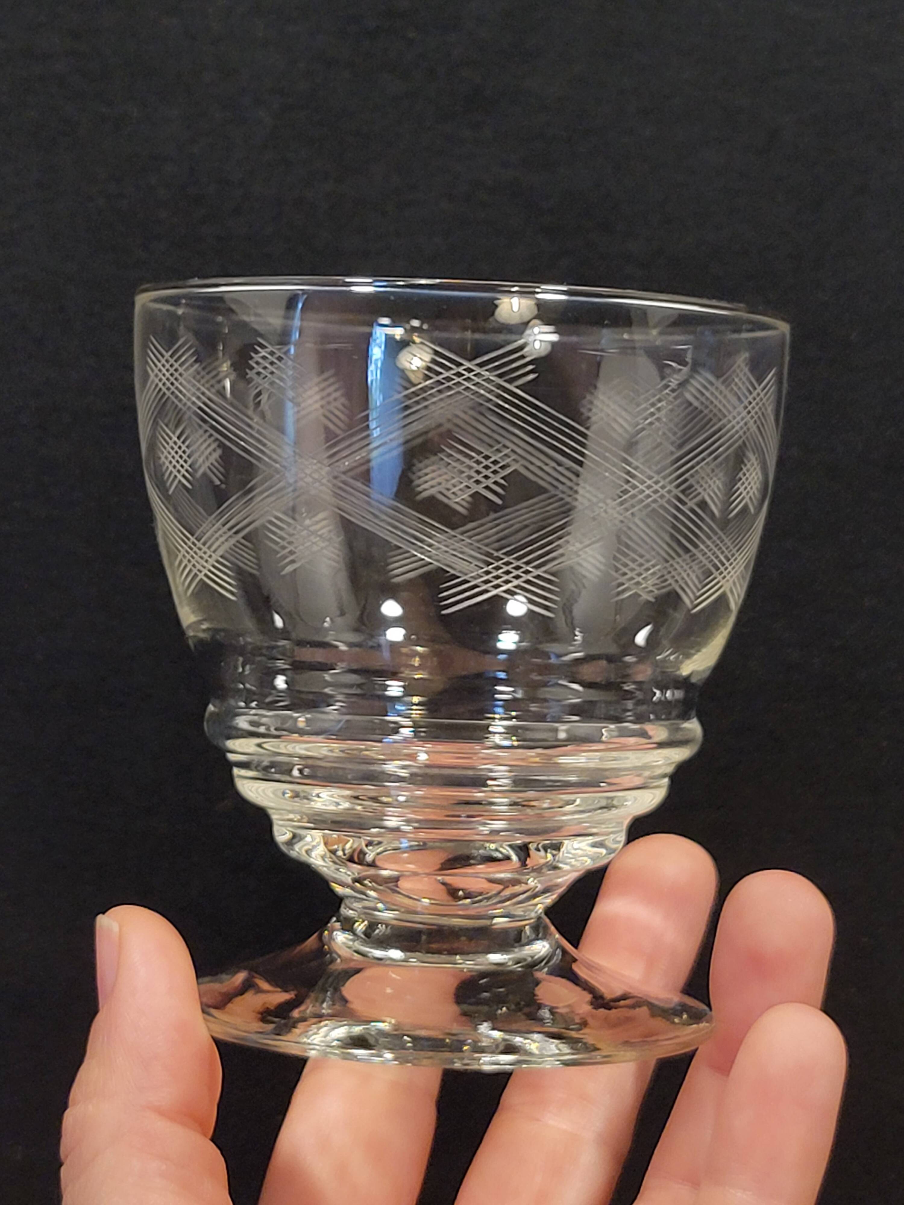 10 old port wine glasses in engraved art deco chiseled crystal