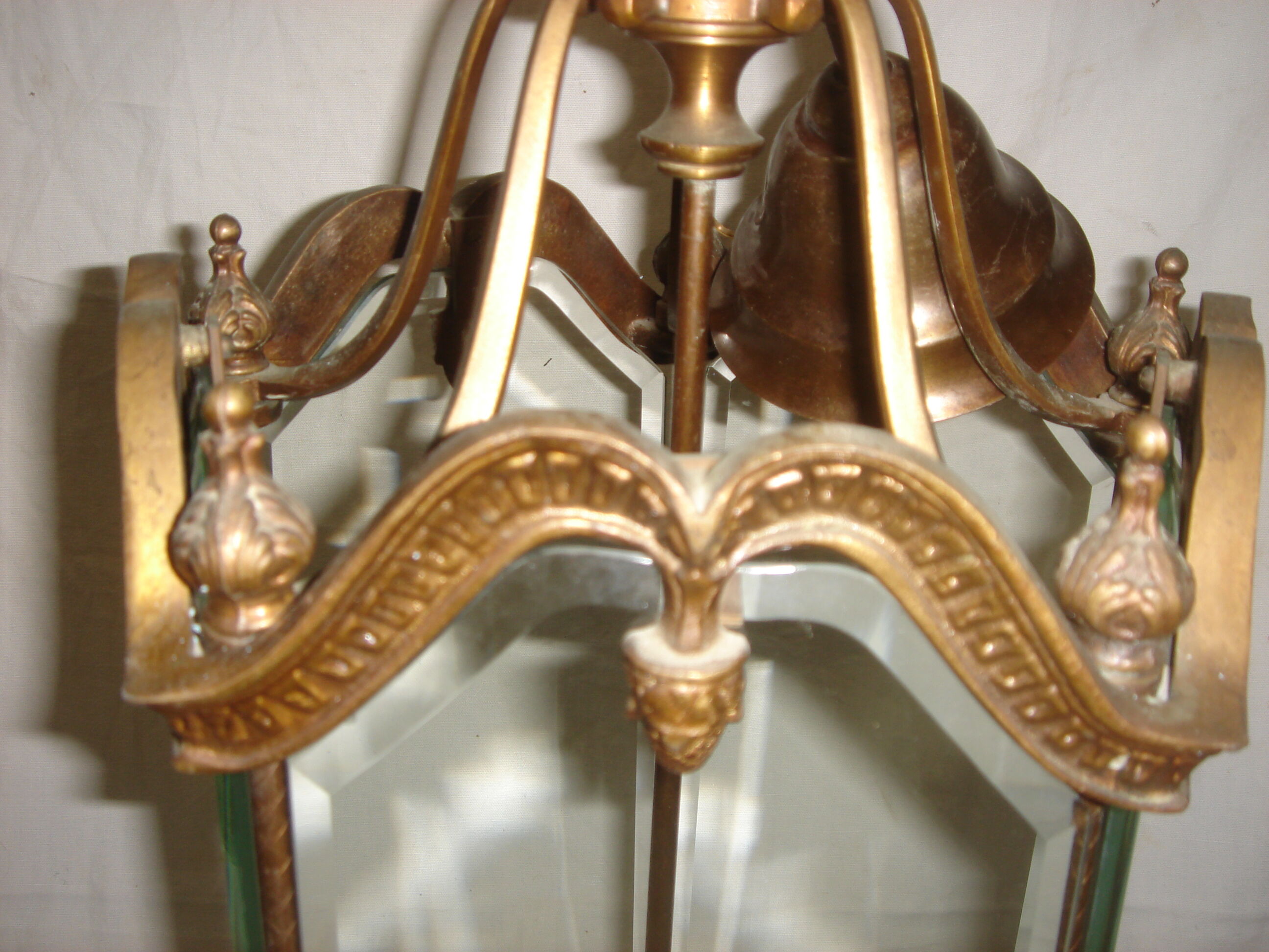 Corridor bronze & bevelled glass hanging lamp