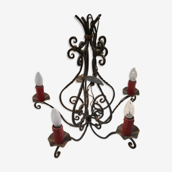 5-branch wrought iron chandelier electrified