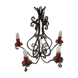 5-branch wrought iron chandelier electrified