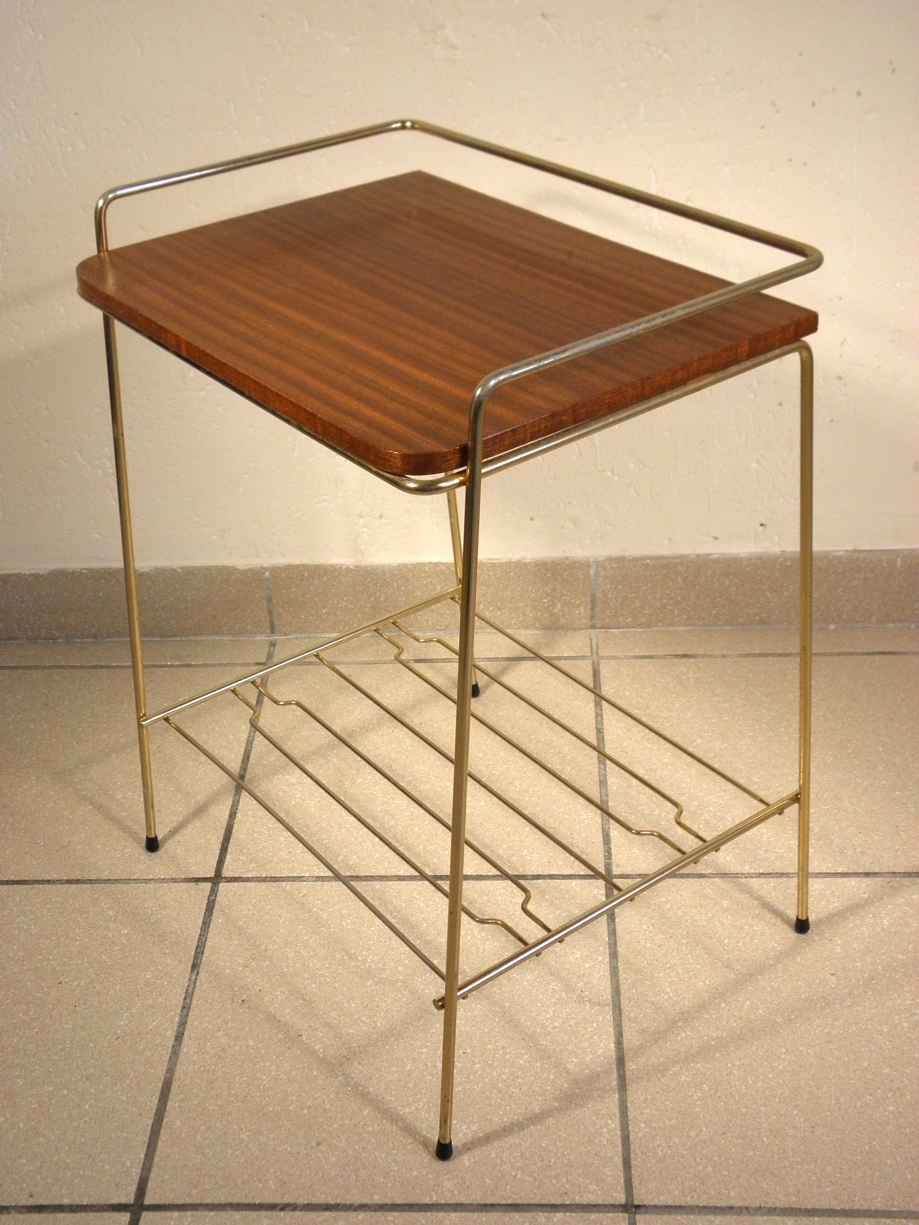 Side table - wooden and gold metal magazine rack
