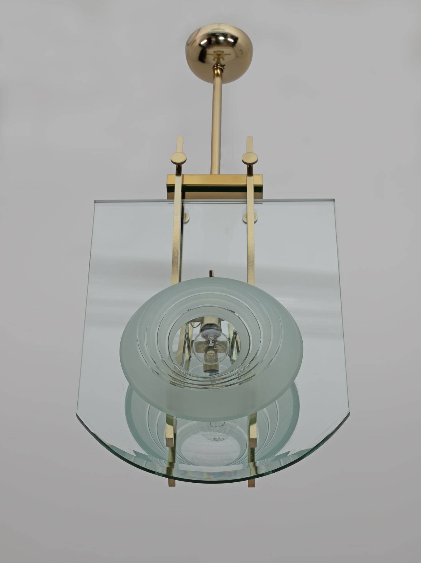 Suspension Gallotti & Radice en laiton et cristal, style moderne italien des années 70.