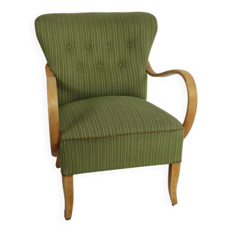 Vintage beech armchair and green fabric 1950 denmark