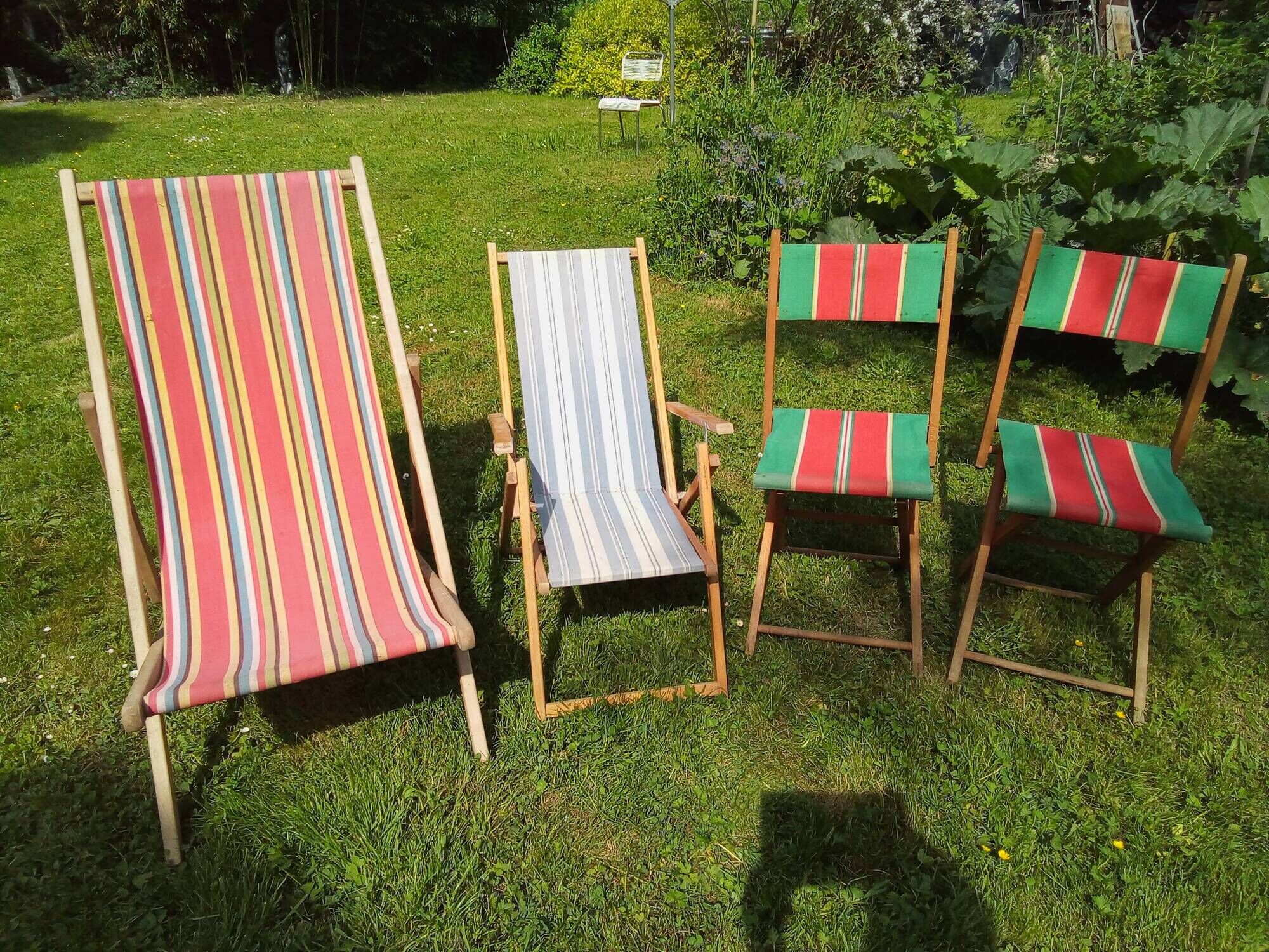 Set of 2 Chilean folding women and 2 folding chairs in vintage canvas 1970