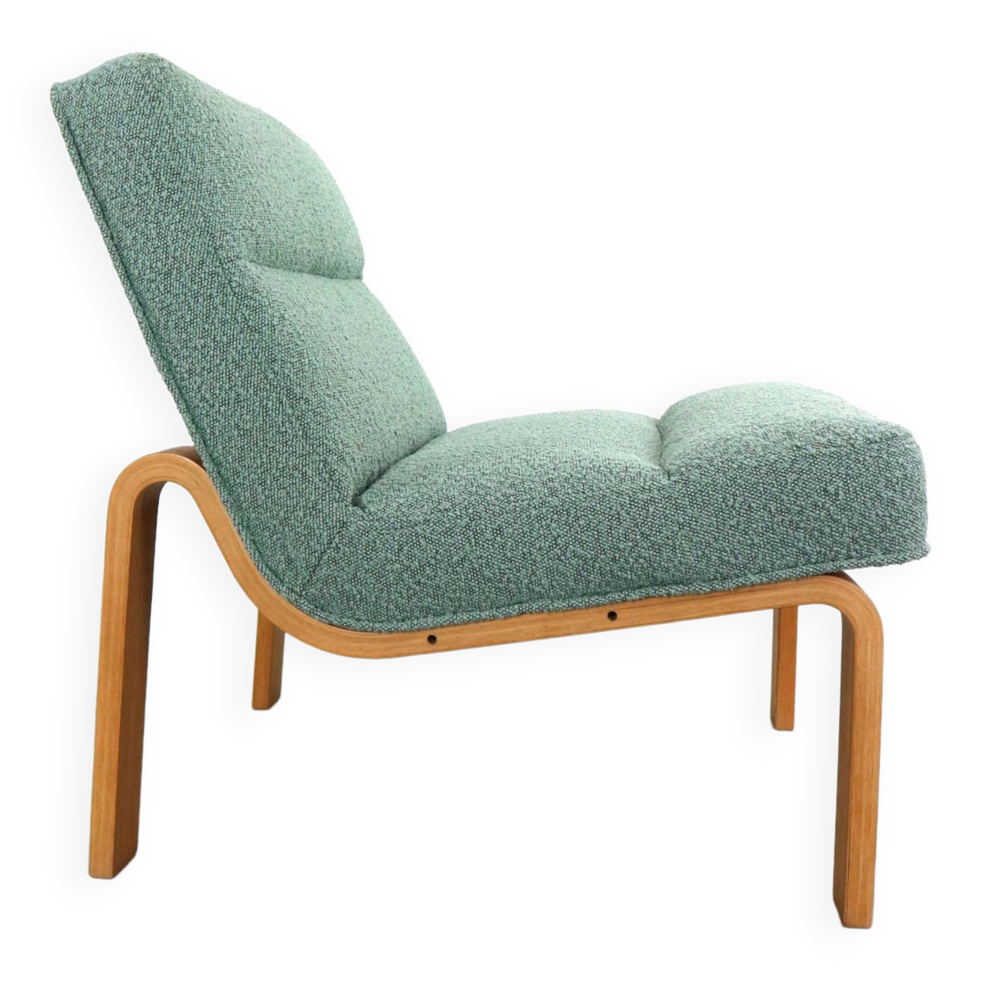 Danish Plywood Lounge Chair by Magnus Olesen,  in mint bouclé
