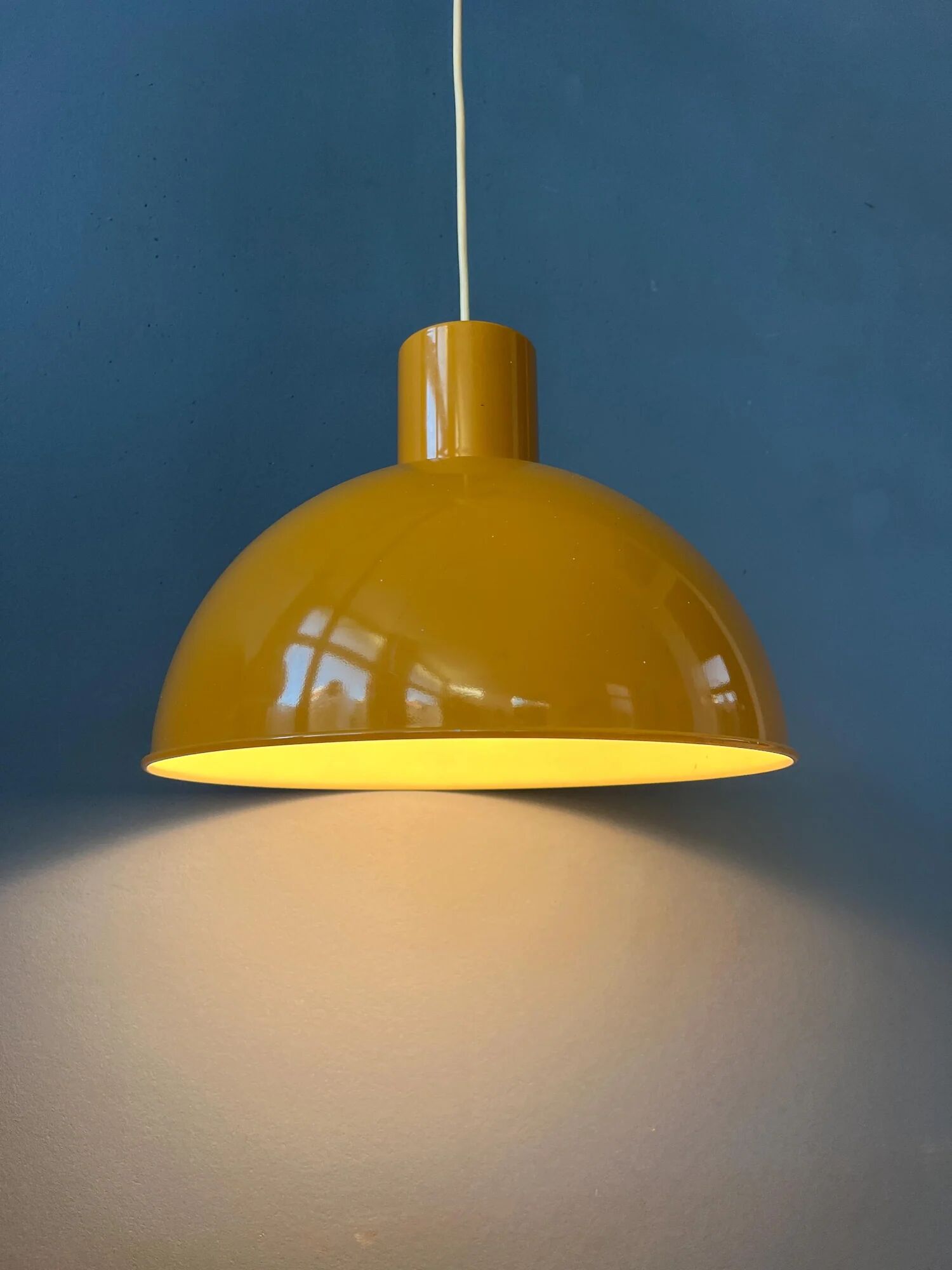 Yellow enamel pendant lamp by Joe Hammerborg for Fog & Mørup