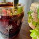 Vintage ice bucket in amber chiseled glass