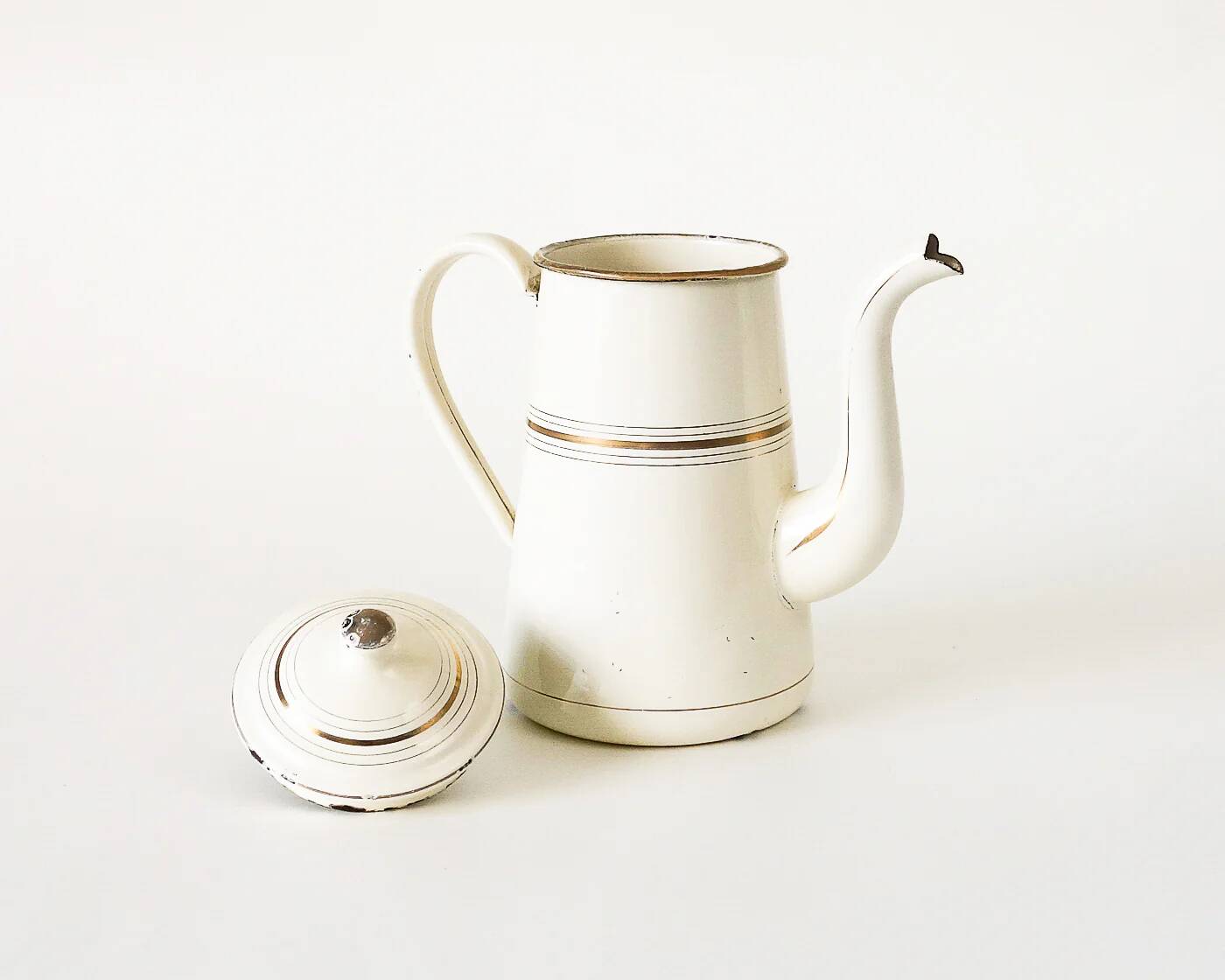 White and gold enamel French press