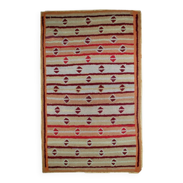 Tapis crocheté américain antique fait main 97 cm x 161 cm années 1890 - 1B506
